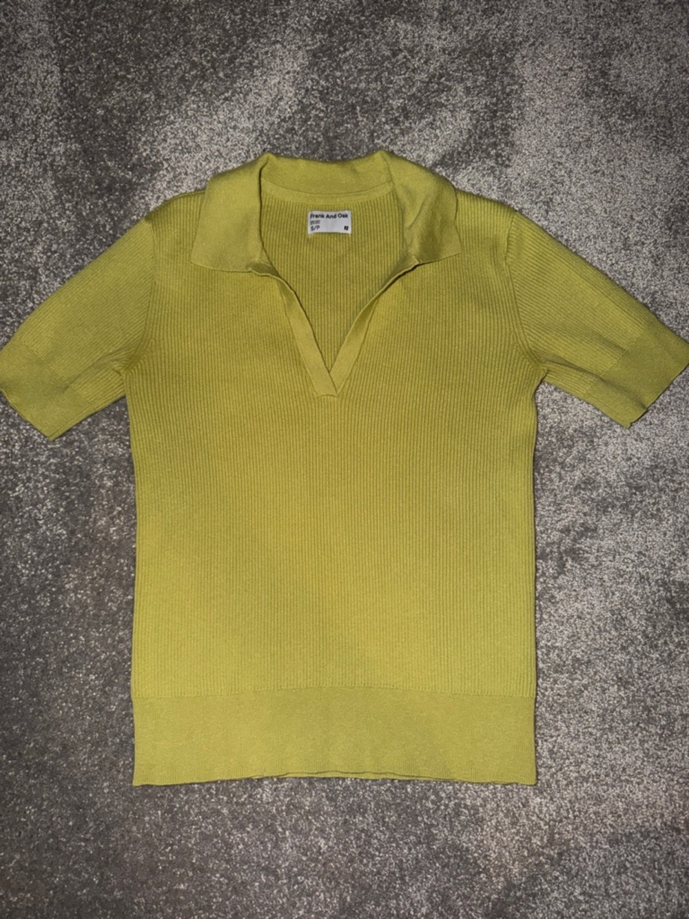 Frank and Oak Small Green Ribbed Polo Knit Top